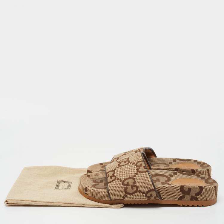 Pre Owned Gucci Beige GG Canvas Slide Flats Size 41