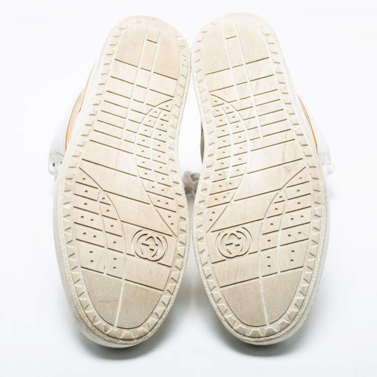 Pre Owned Gucci Gold/White Leather Ronnie High Top Sneakers Size 44
