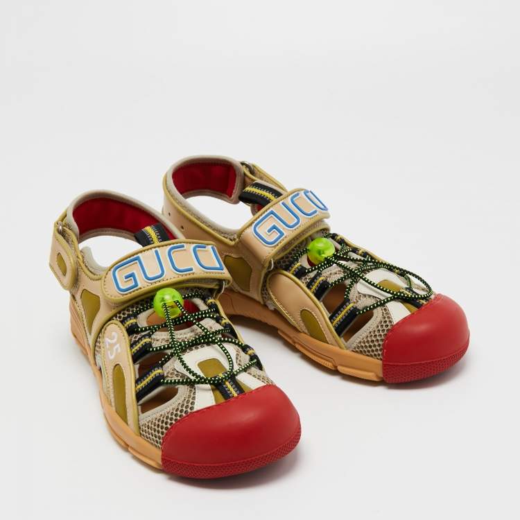 Pre Owned Gucci Multicolor Leather and Rubber Tinsel Colorblock Pattern Sandals Size 40