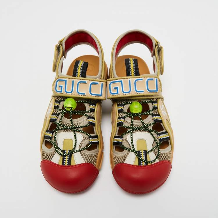 Pre Owned Gucci Multicolor Leather and Rubber Tinsel Colorblock Pattern Sandals Size 40
