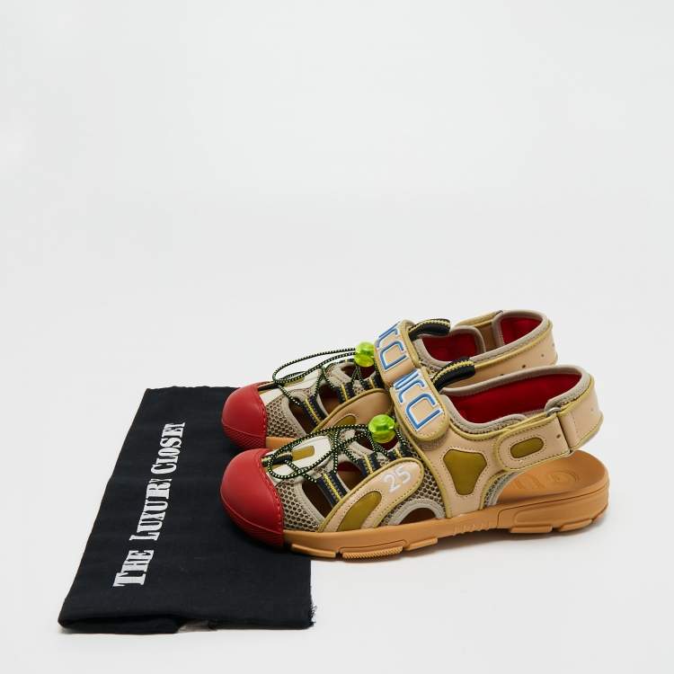 Pre Owned Gucci Multicolor Leather and Rubber Tinsel Colorblock Pattern Sandals Size 40