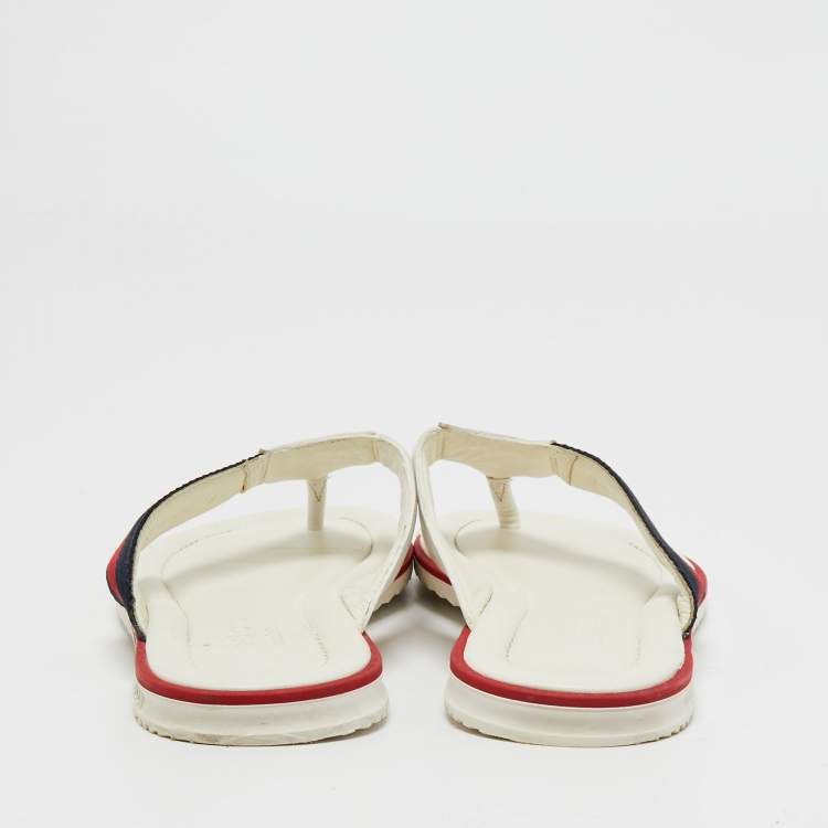 Pre Owned Gucci White Leather Web Thong Flats Size 42