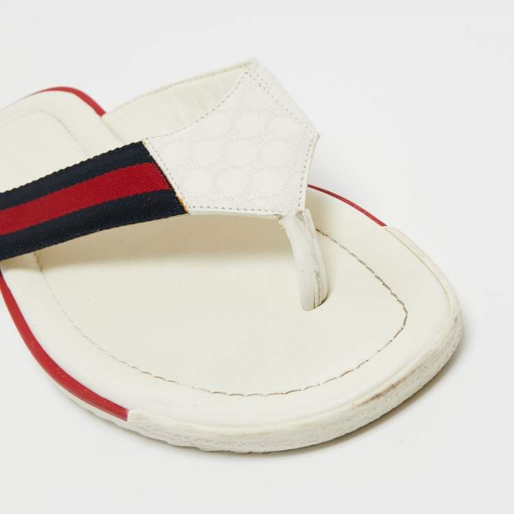 Pre Owned Gucci White Leather Web Thong Flats Size 42
