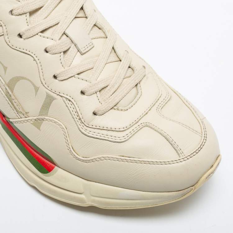 Pre Owned Gucci Cream Leather Rhyton Gucci Logo Rhyton Sneakers Size 41