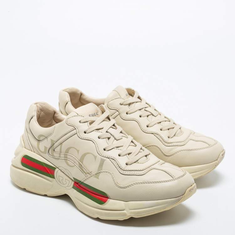 Pre Owned Gucci Cream Leather Rhyton Gucci Logo Rhyton Sneakers Size 41