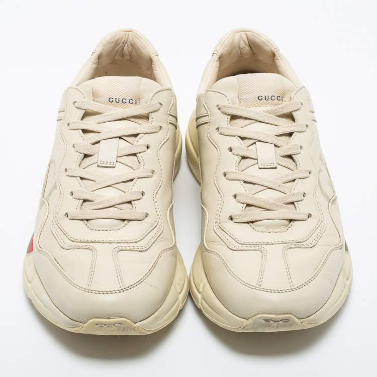 Pre Owned Gucci Cream Leather Rhyton Gucci Logo Rhyton Sneakers Size 41