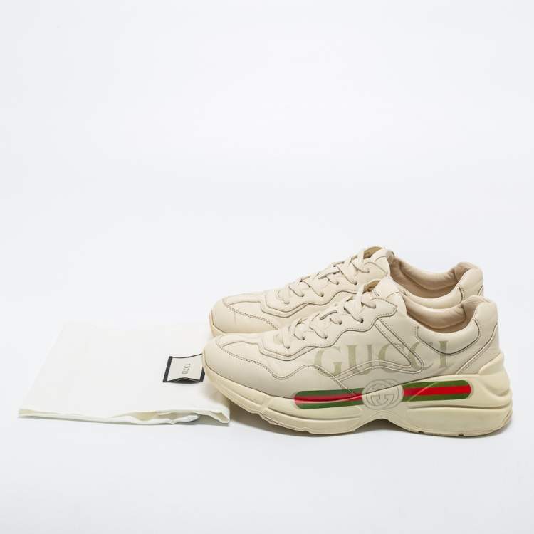 Pre Owned Gucci Cream Leather Rhyton Gucci Logo Rhyton Sneakers Size 41