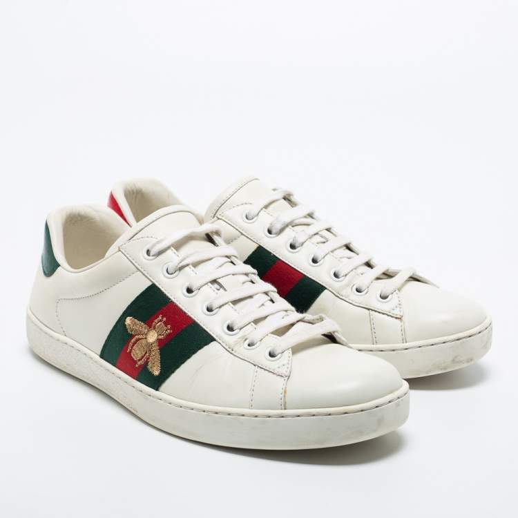 Pre Owned Gucci White Leather Ace Sneakers Size 41.5