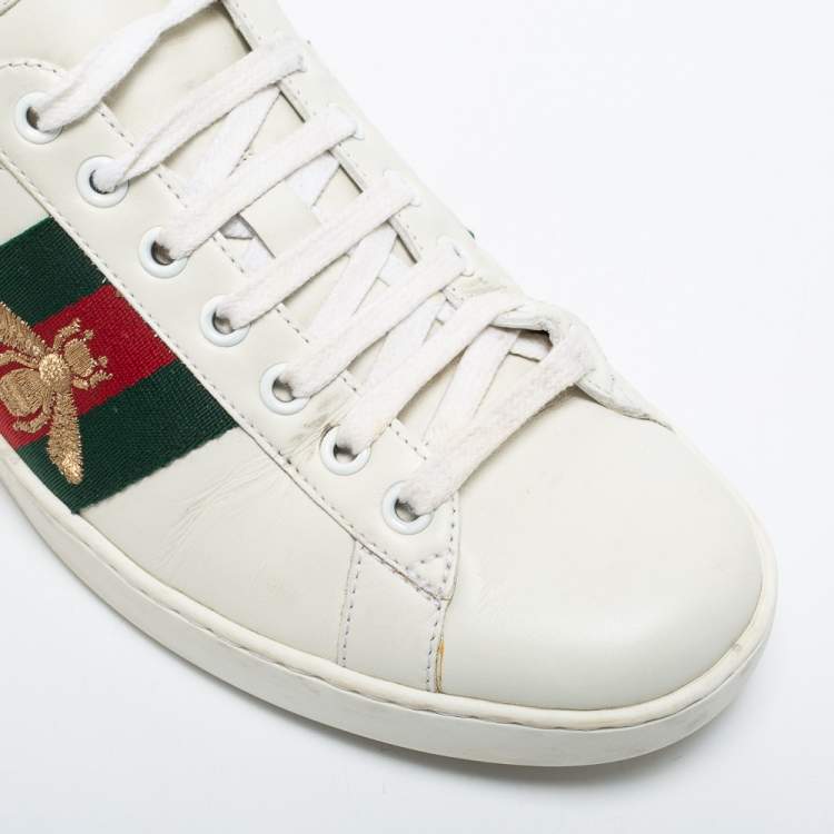 Pre Owned Gucci White Leather Ace Sneakers Size 41.5