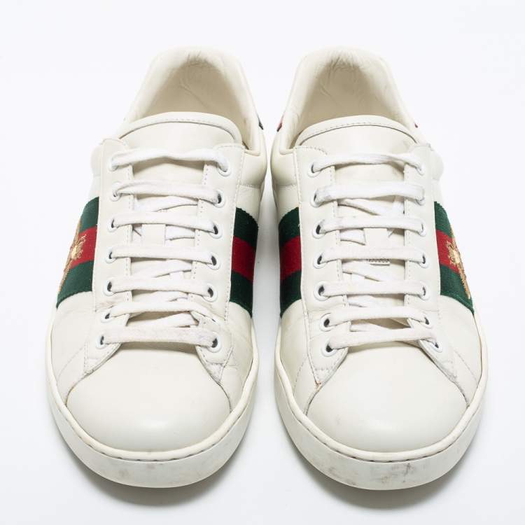 Pre Owned Gucci White Leather Ace Sneakers Size 41.5