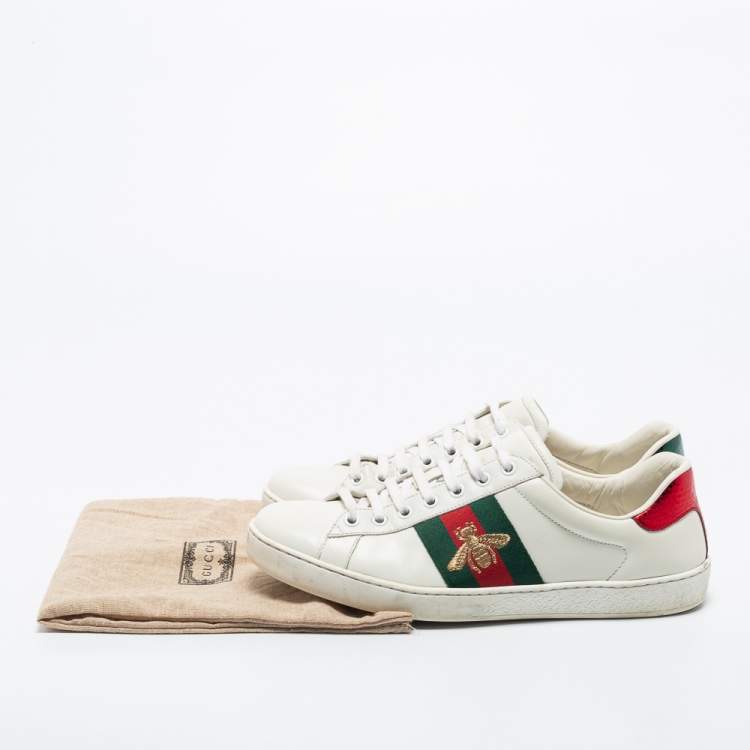 Pre Owned Gucci White Leather Ace Sneakers Size 41.5