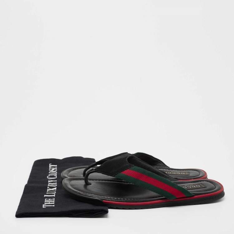 Pre Owned Gucci Black Suede Web Thong Sandals Size 41
