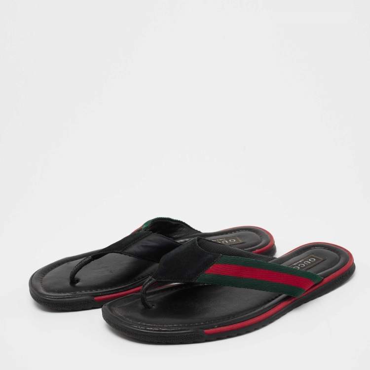Gucci Black Suede Web Thong Sandals Size 41 Gucci TLC
