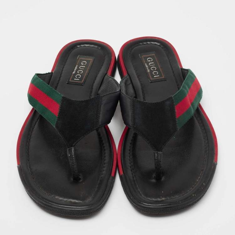 Pre Owned Gucci Black Suede Web Thong Sandals Size 41
