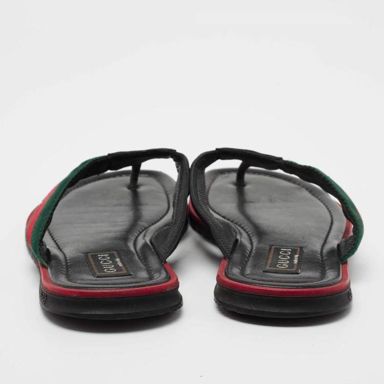 Pre Owned Gucci Black Suede Web Thong Sandals Size 41