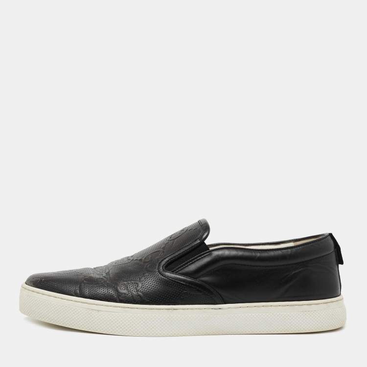 مملوكة مسبقًا Gucci Black GG Embossed Leather Slip On Sneakers Size 44.5