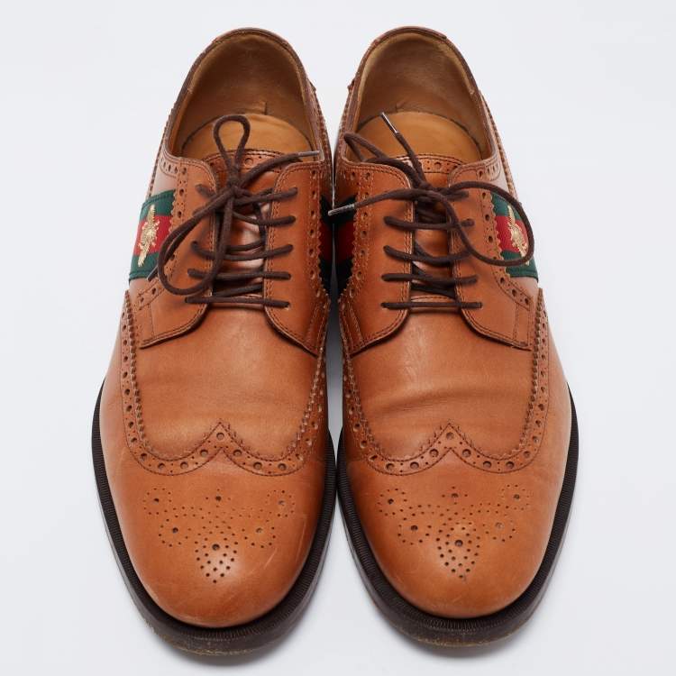 Pre Owned Gucci Tan Leather Bee Web Detail Lace Up Brogue Oxfords Size 44