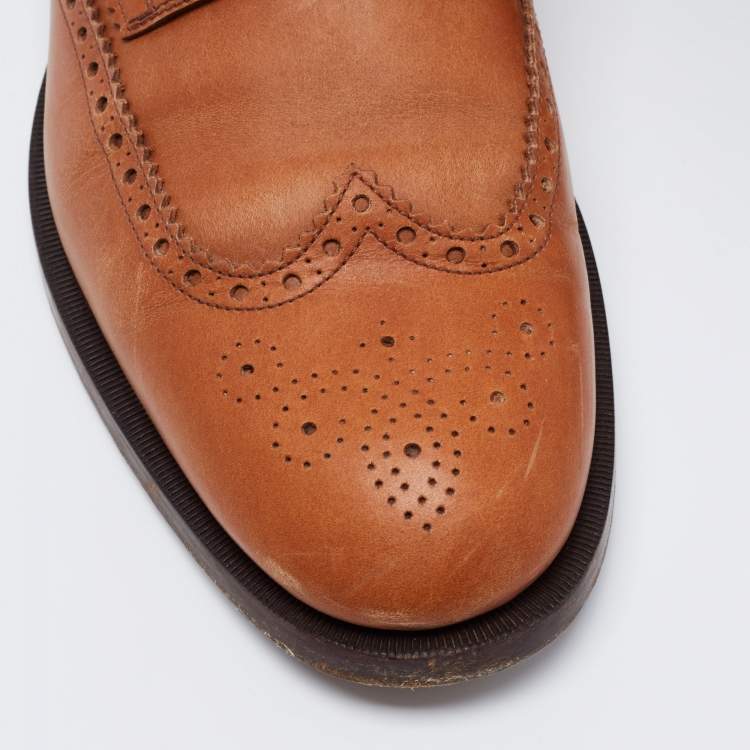 Pre Owned Gucci Tan Leather Bee Web Detail Lace Up Brogue Oxfords Size 44