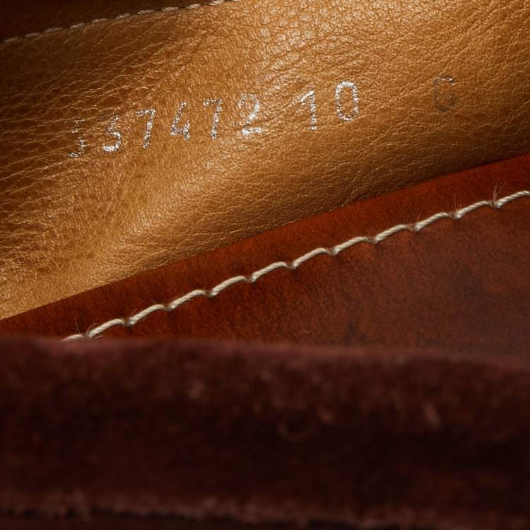 Pre Owned Gucci Burgundy Suede Bamboo Horsebit Slip On Loafers Size 44