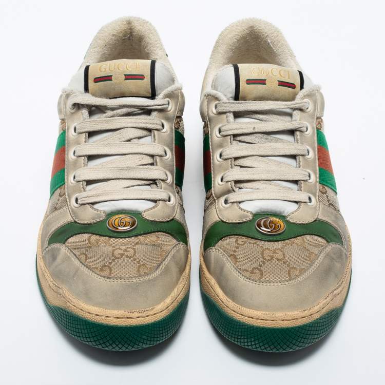 Pre Owned Gucci Multicolor Canvas And Leather Screener Sneakers Size 40