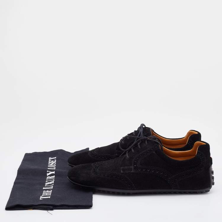 Pre Owned Gucci Black Brogue Suede Derby Lace Up Loafers Size 41