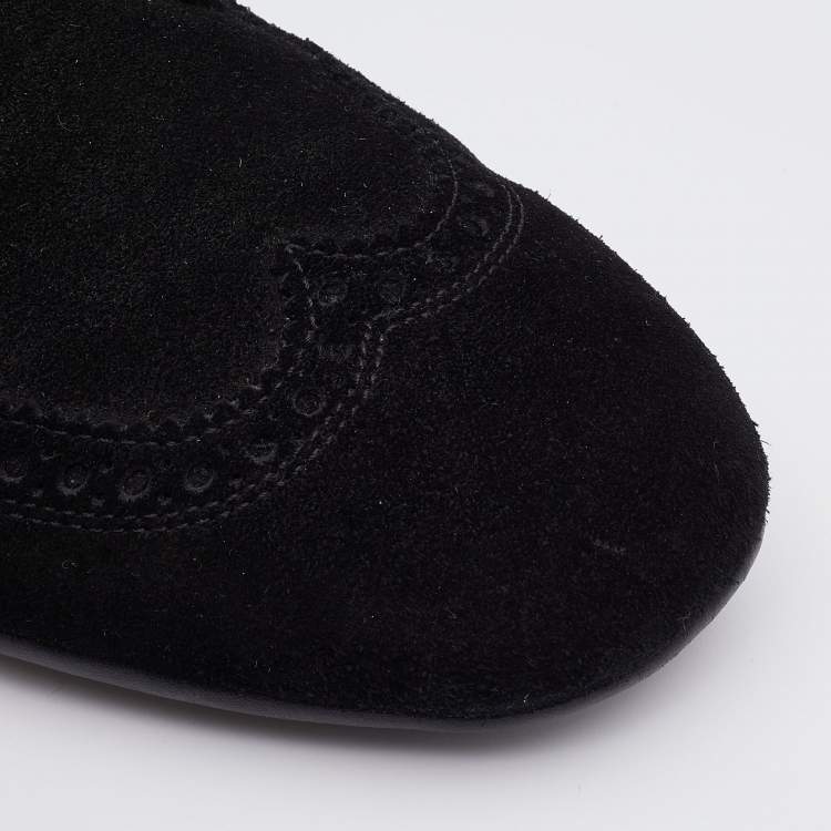 Pre Owned Gucci Black Brogue Suede Derby Lace Up Loafers Size 41
