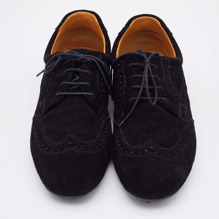 Pre Owned Gucci Black Brogue Suede Derby Lace Up Loafers Size 41