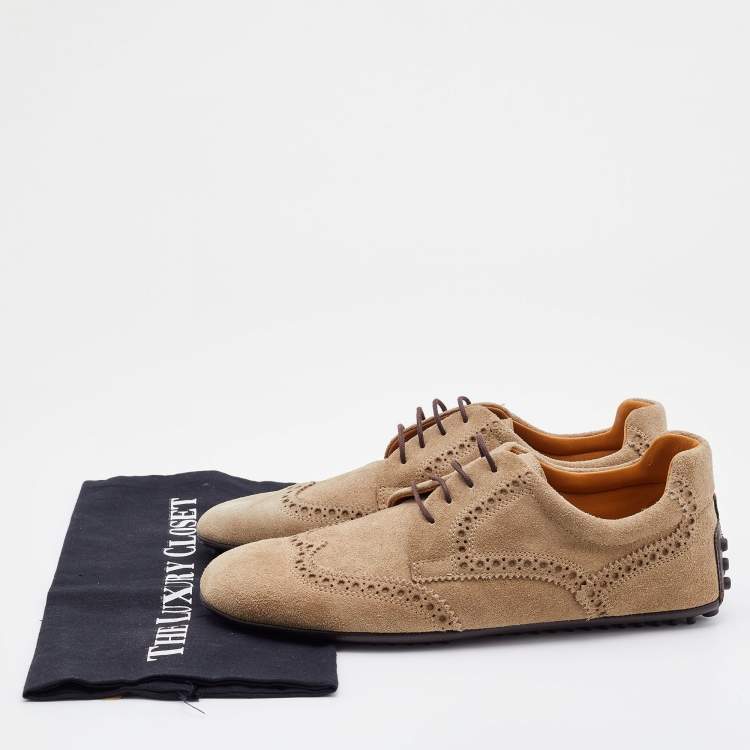 Pre Owned Gucci Grey Brogue Suede Derby Lace Up Loafers Size 41