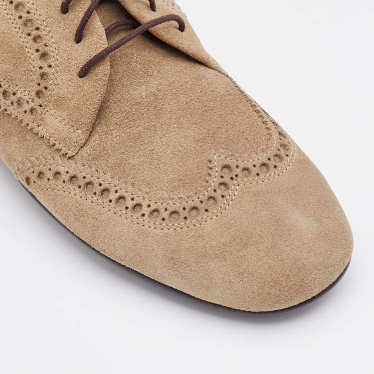 Pre Owned Gucci Grey Brogue Suede Derby Lace Up Loafers Size 41