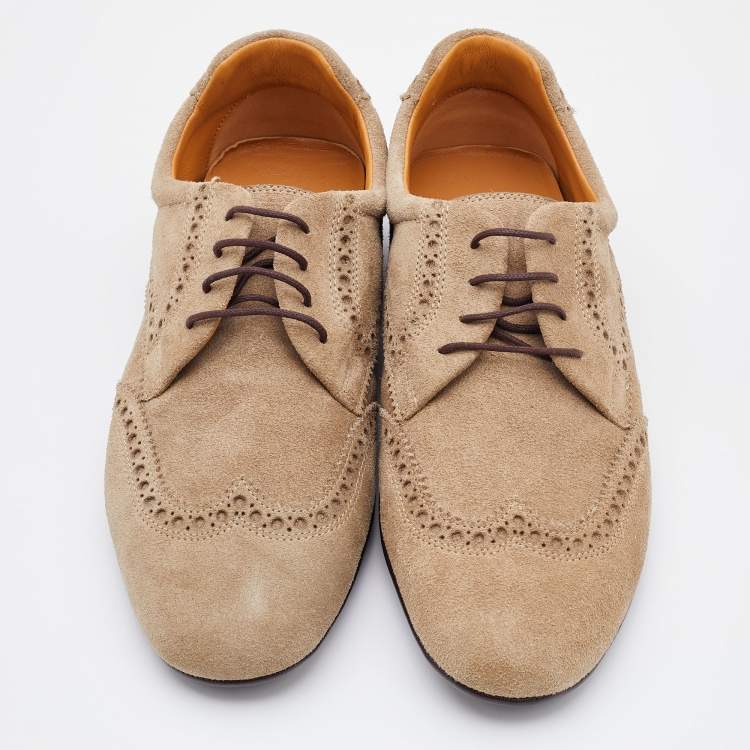 Pre Owned Gucci Grey Brogue Suede Derby Lace Up Loafers Size 41