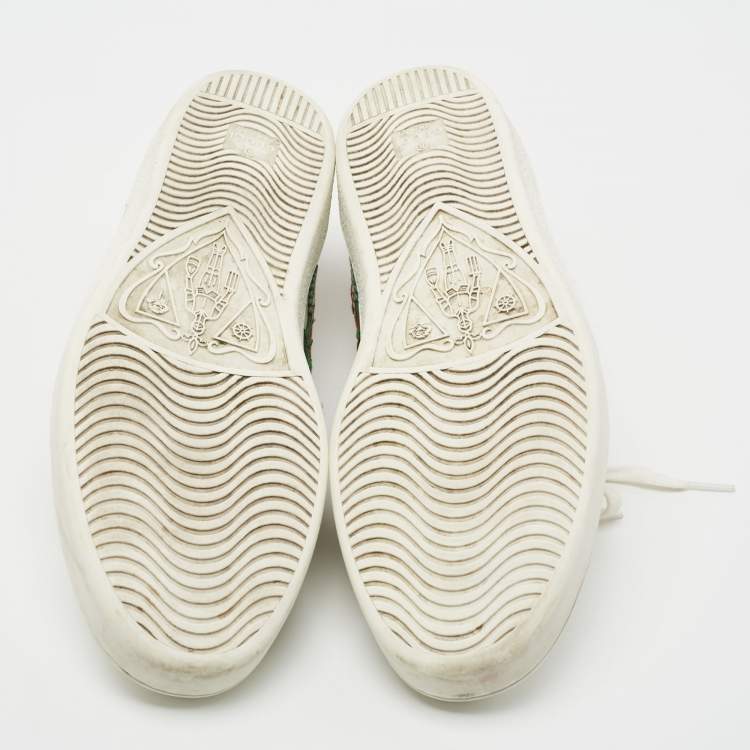 Pre Owned Gucci White Leather Ace Dragon Embroidered Low Top Sneakers Size 43