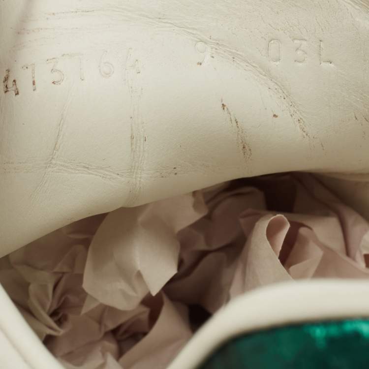 Pre Owned Gucci White Leather Ace Dragon Embroidered Low Top Sneakers Size 43