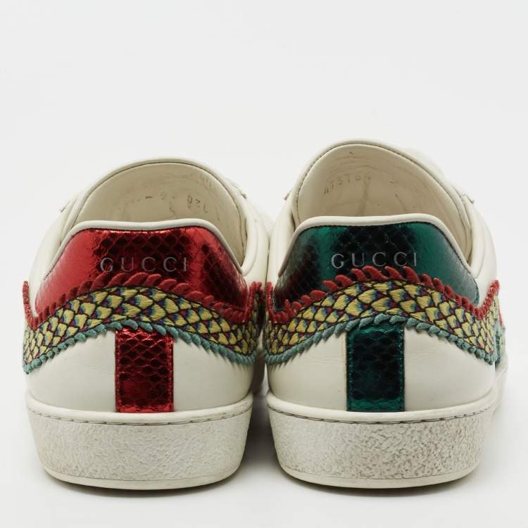 Pre Owned Gucci White Leather Ace Dragon Embroidered Low Top Sneakers Size 43