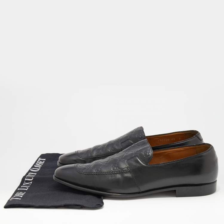 Pre Owned Gucci Black Guccissima Leather Slip On Loafers Size 43
