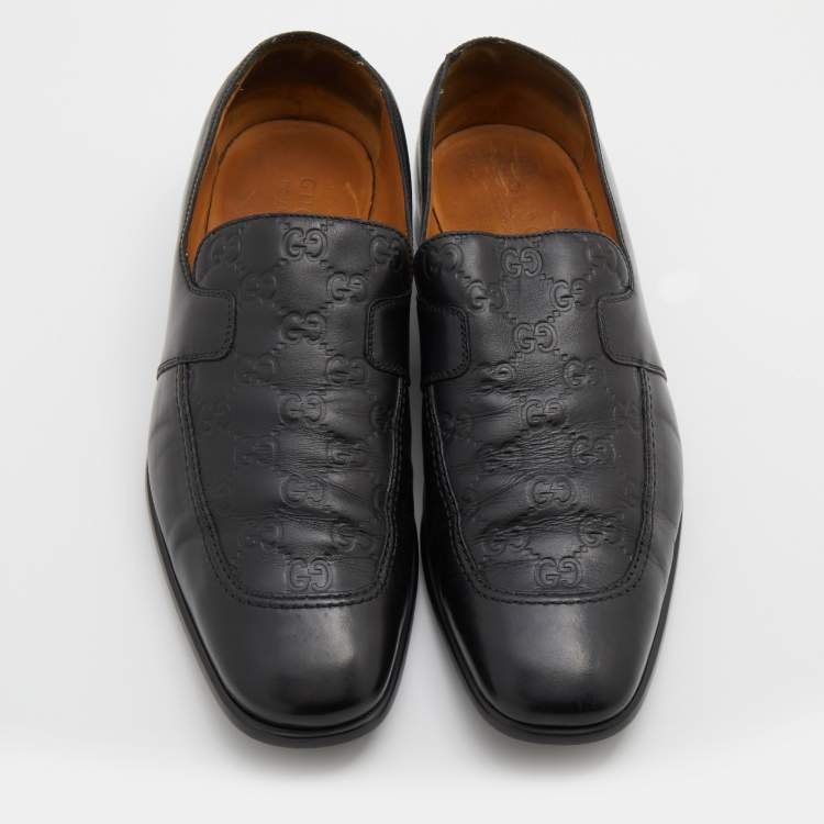 Pre Owned Gucci Black Guccissima Leather Slip On Loafers Size 43
