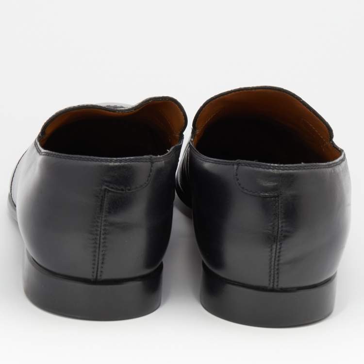 Pre Owned Gucci Black Guccissima Leather Slip On Loafers Size 43