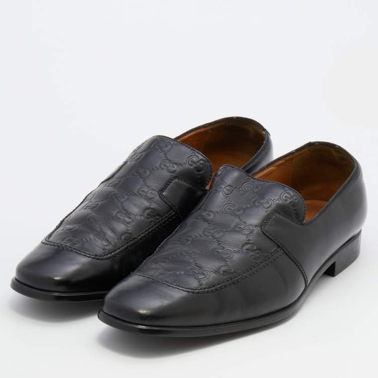 Pre Owned Gucci Black Guccissima Leather Slip On Loafers Size 43