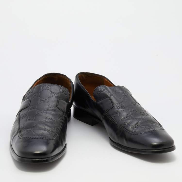 Pre Owned Gucci Black Guccissima Leather Slip On Loafers Size 43