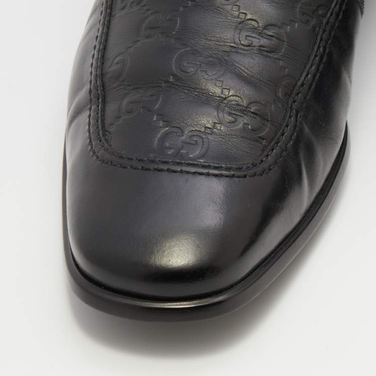 Pre Owned Gucci Black Guccissima Leather Slip On Loafers Size 43