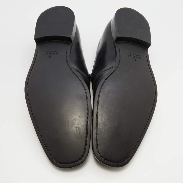 Pre Owned Gucci Black Guccissima Leather Slip On Loafers Size 43