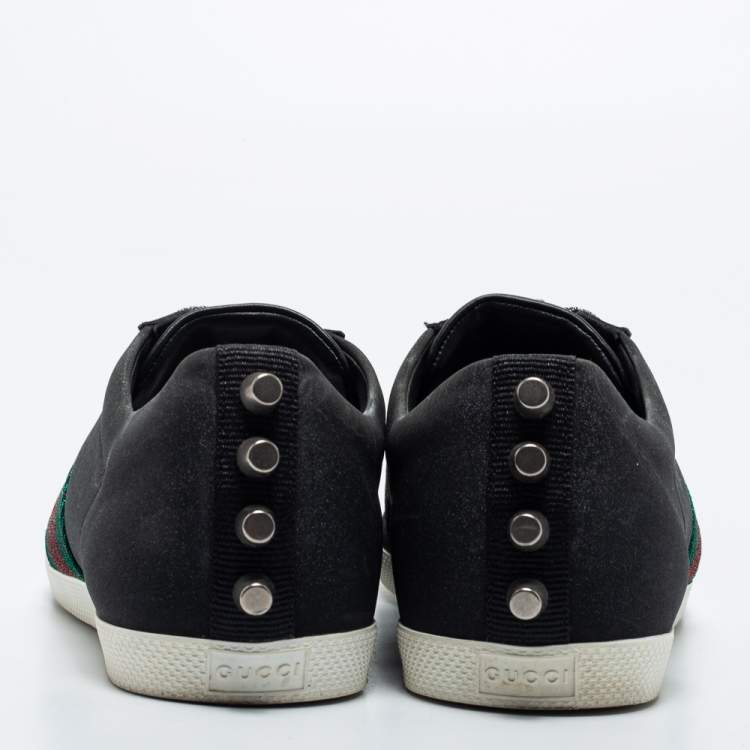 Pre Owned Gucci Black Glitter Vintage Web Studded Low Top Sneakers Size 40