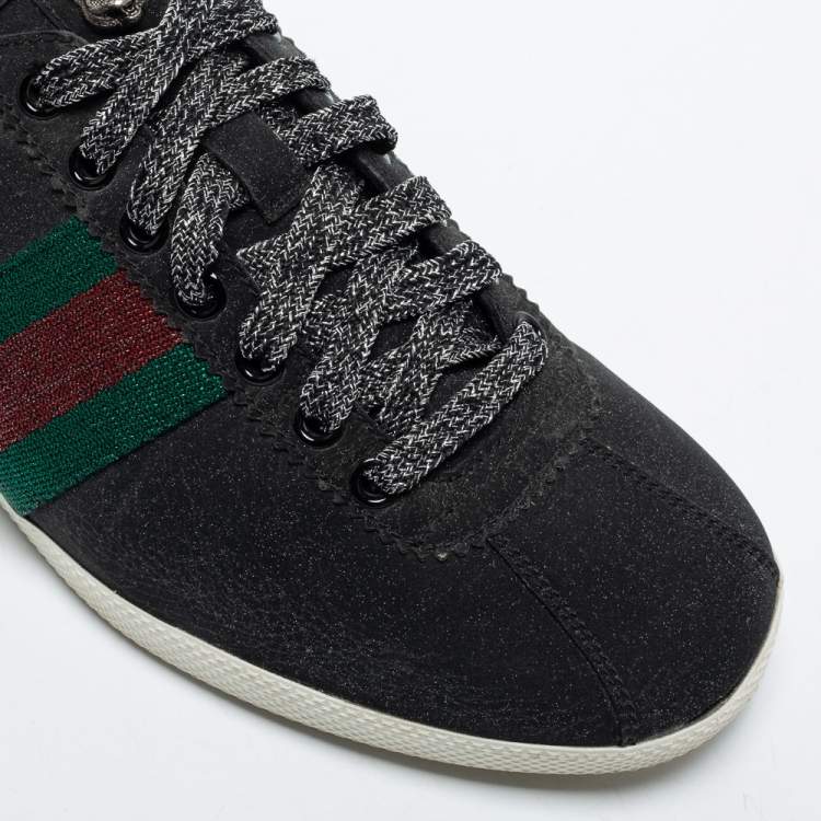 Pre Owned Gucci Black Glitter Vintage Web Studded Low Top Sneakers Size 40
