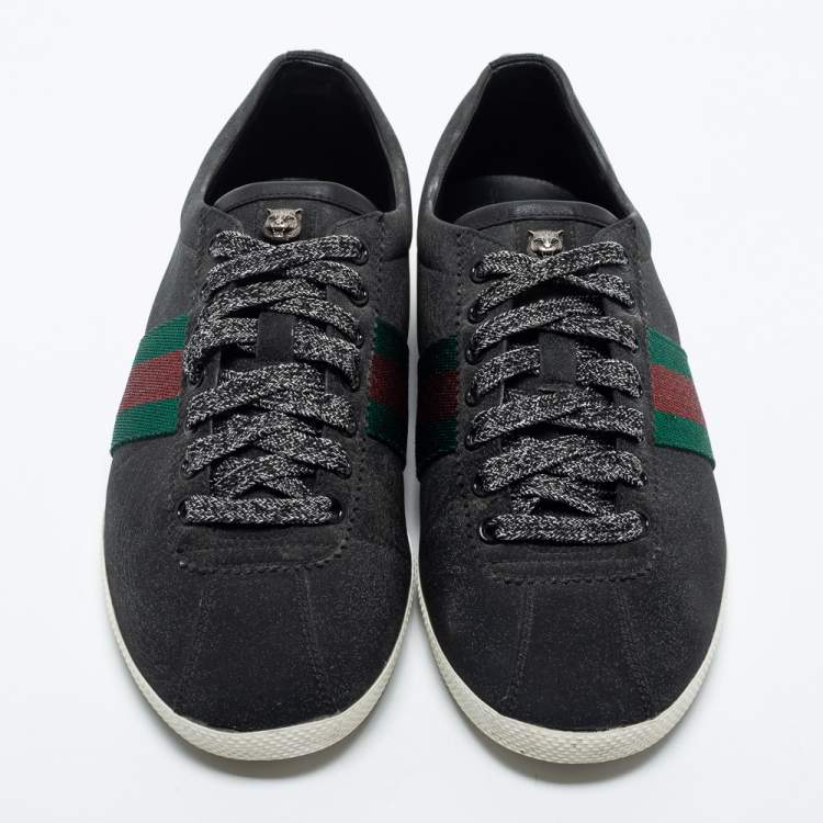 Pre Owned Gucci Black Glitter Vintage Web Studded Low Top Sneakers Size 40