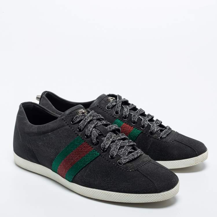 Pre Owned Gucci Black Glitter Vintage Web Studded Low Top Sneakers Size 40