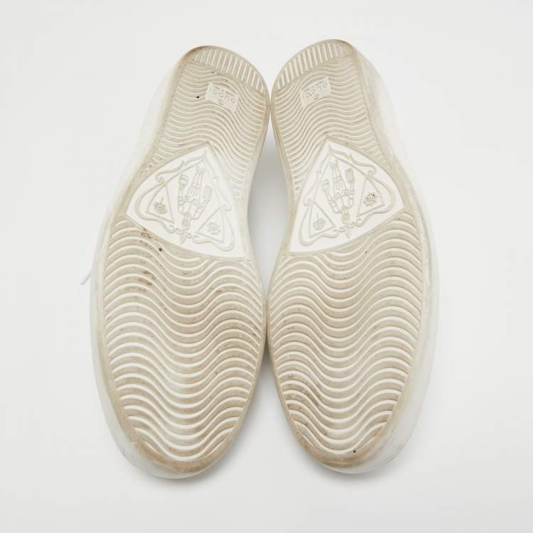Pre Owned Gucci White Leather Web Ace Low Top Sneakers Size 45.5