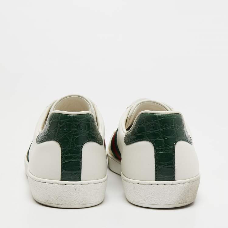 Pre Owned Gucci White Leather Web Ace Low Top Sneakers Size 45.5