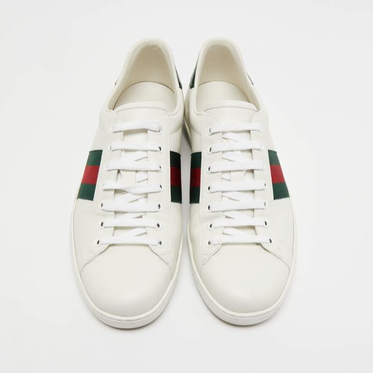 Pre Owned Gucci White Leather Web Ace Low Top Sneakers Size 45.5