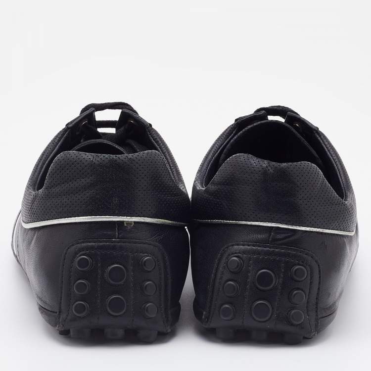 Pre Owned Gucci Black Leather Web Detail Low Top Sneakers Size 42.5