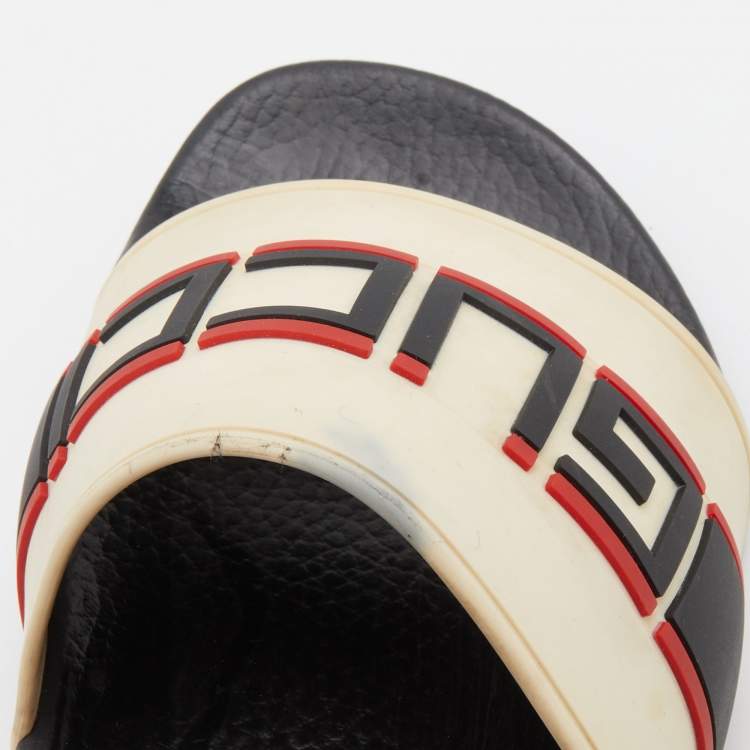 Pre Owned Gucci Off-White Rubber Logo Slide Sandals Size 42