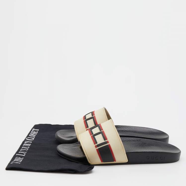 Pre Owned Gucci Off-White Rubber Logo Slide Sandals Size 42